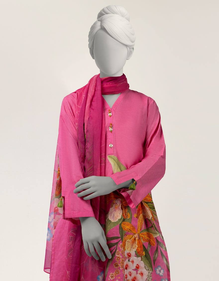 PINK DOBBY DIGITAL PRINTED 3PC STITCHED