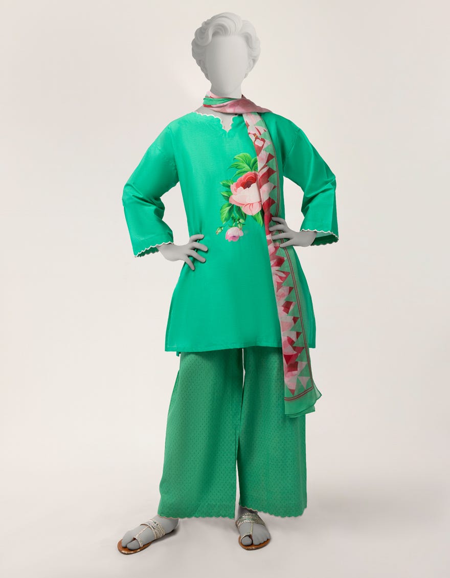 GREEN DOBBY DYED STITCHED 3PC