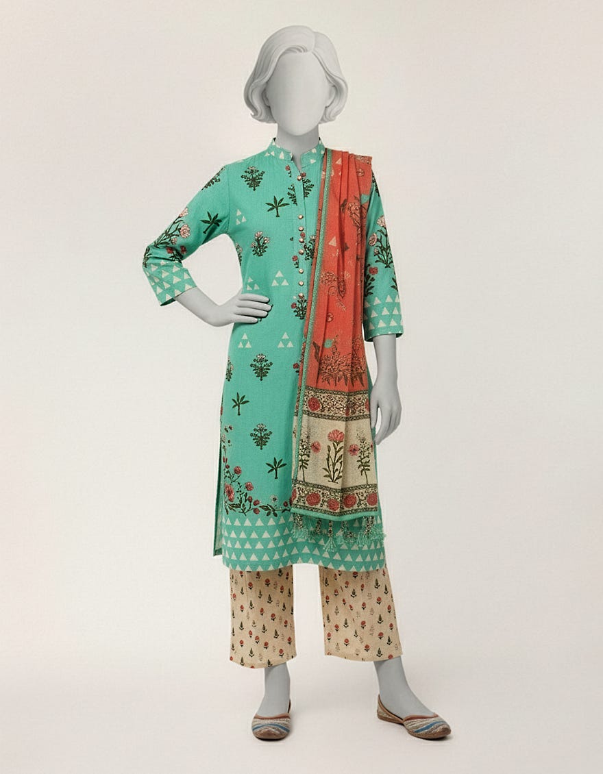 GREEN LAWN PRINTED STITCHED 3PC