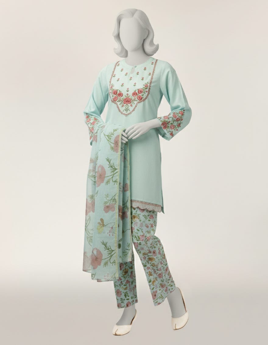 SKY BLUE LAWN EMBROIDERED STITCHED 3PC