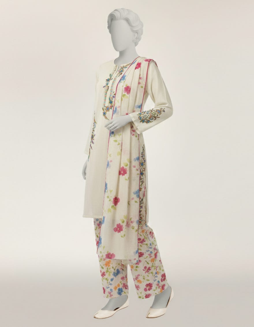 WHITE LAWN EMBROIDERED STITCHED 3PC