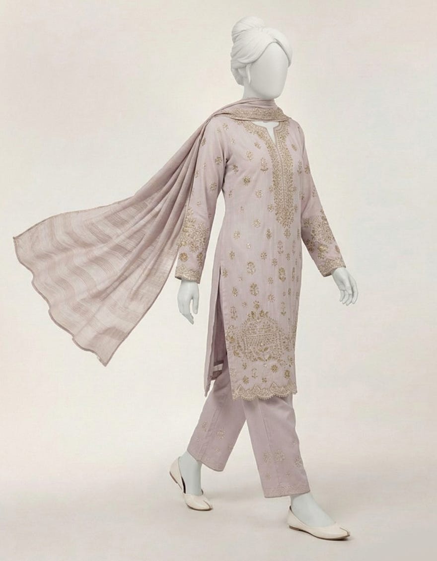 LILAC LAWN EMBROIDERED STITCHED 3PC