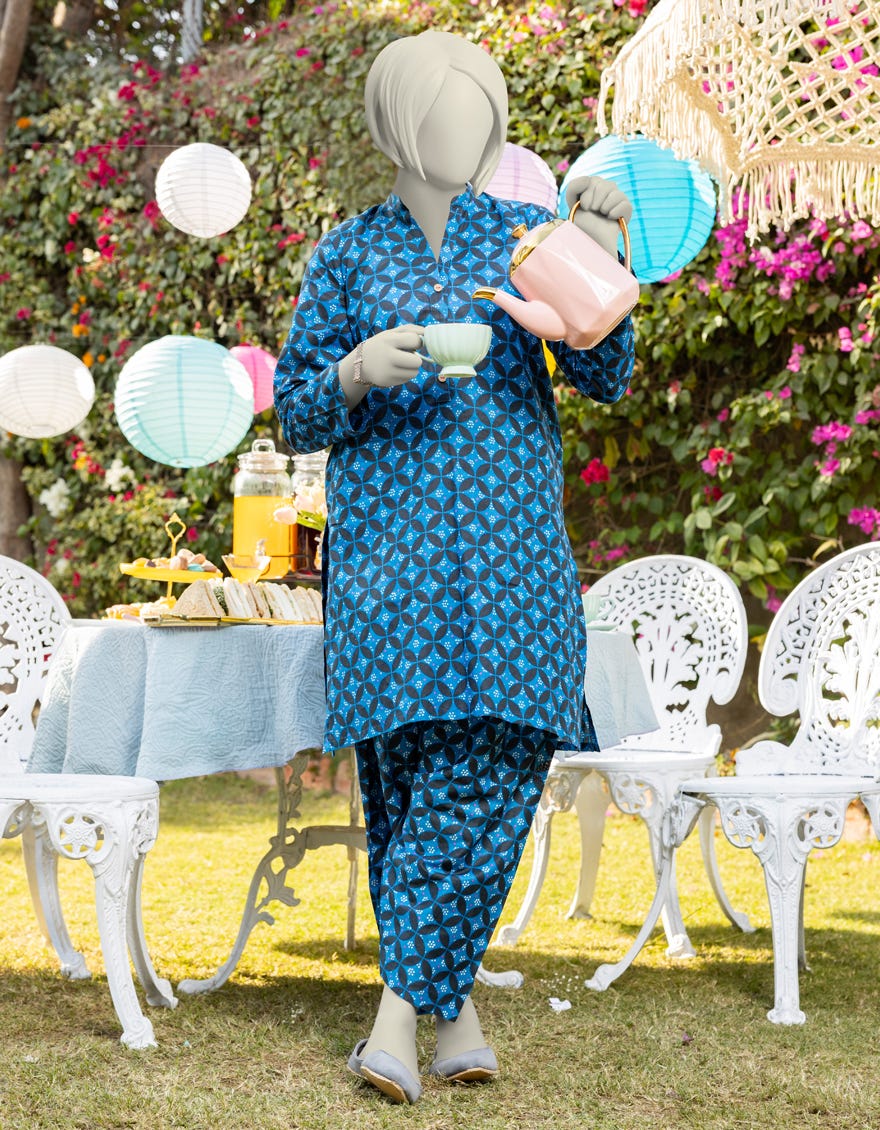 BLUE LAWN PRINTED KURTA