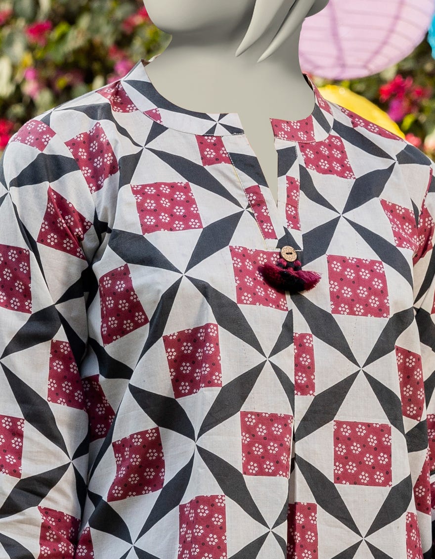 OFF WHITE LAWN PRINTED KURTA
