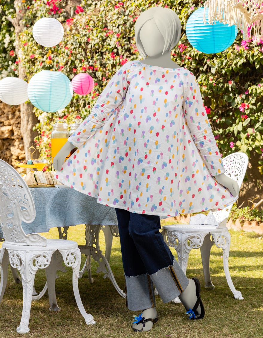 WHITE LAWN PRINTED KURTA