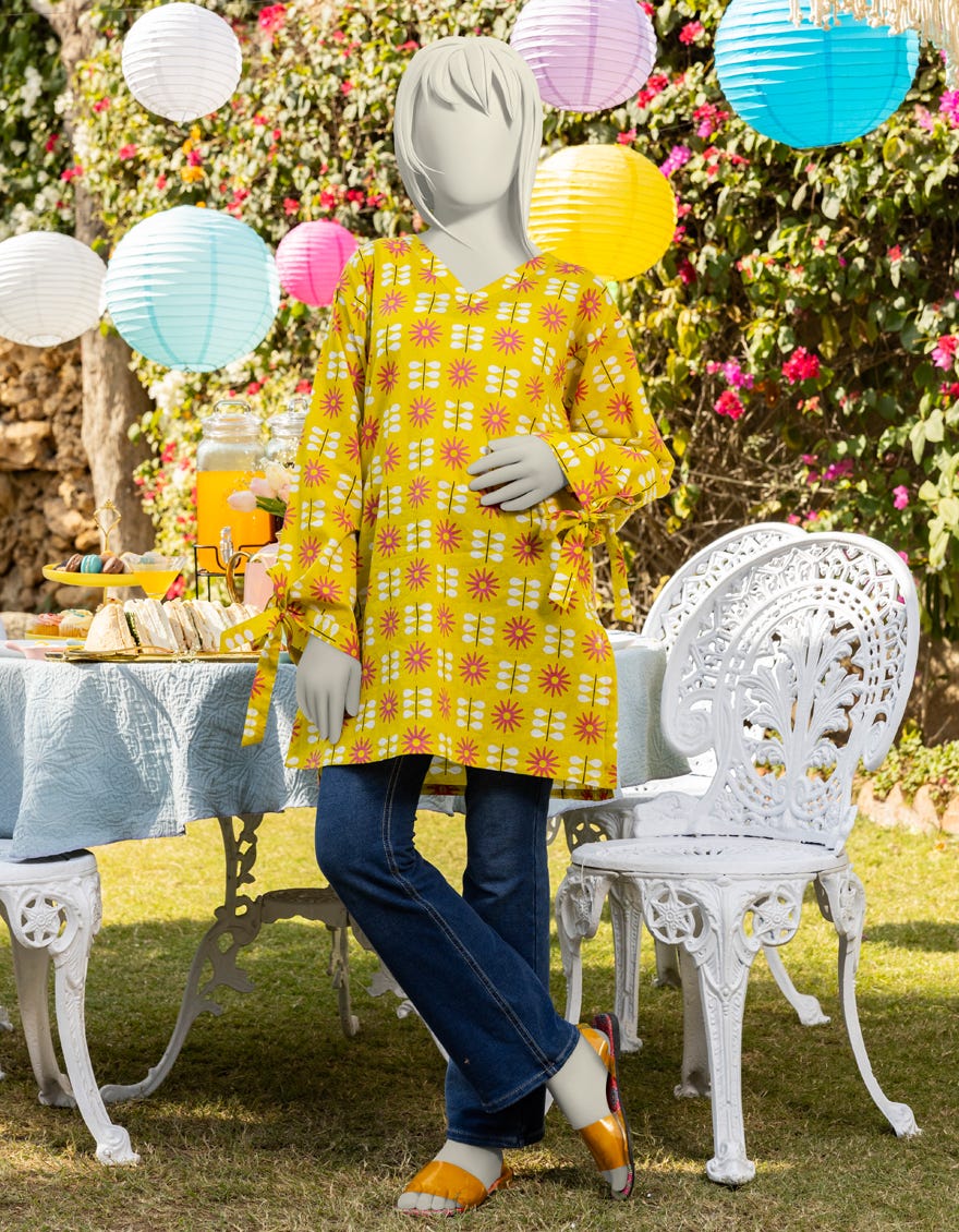 YELLOW LAWN PRINTED KURTA