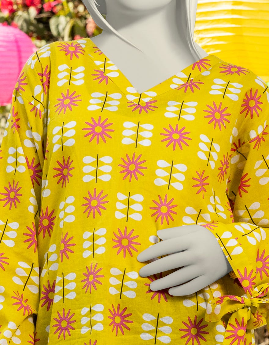 YELLOW LAWN PRINTED KURTA