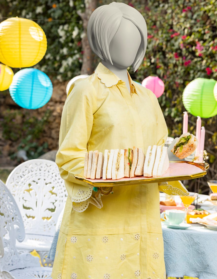 YELLOW LAWN SCHIFFLI KURTA