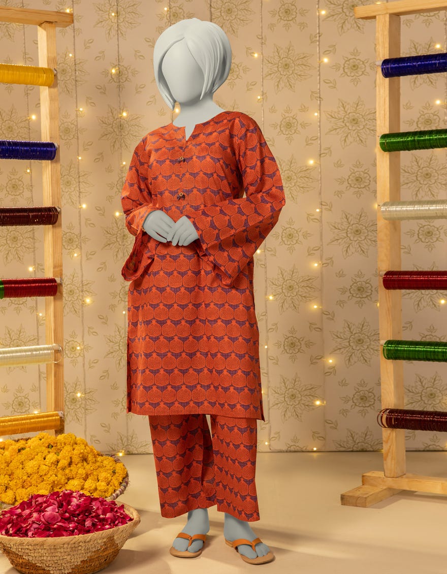ORANGE LAWN PRINTED KURTA