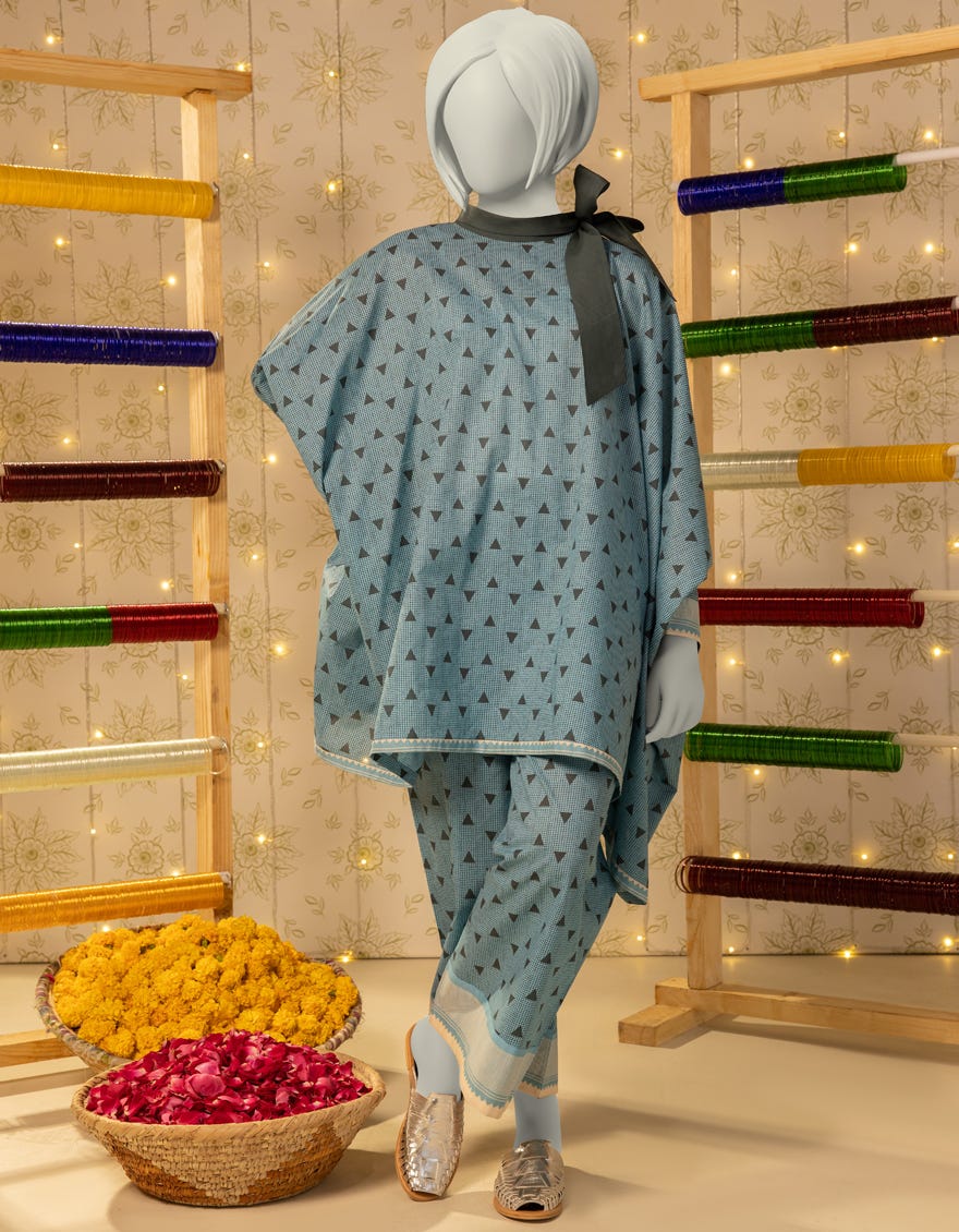 BLUE LAWN PRINTED KURTA