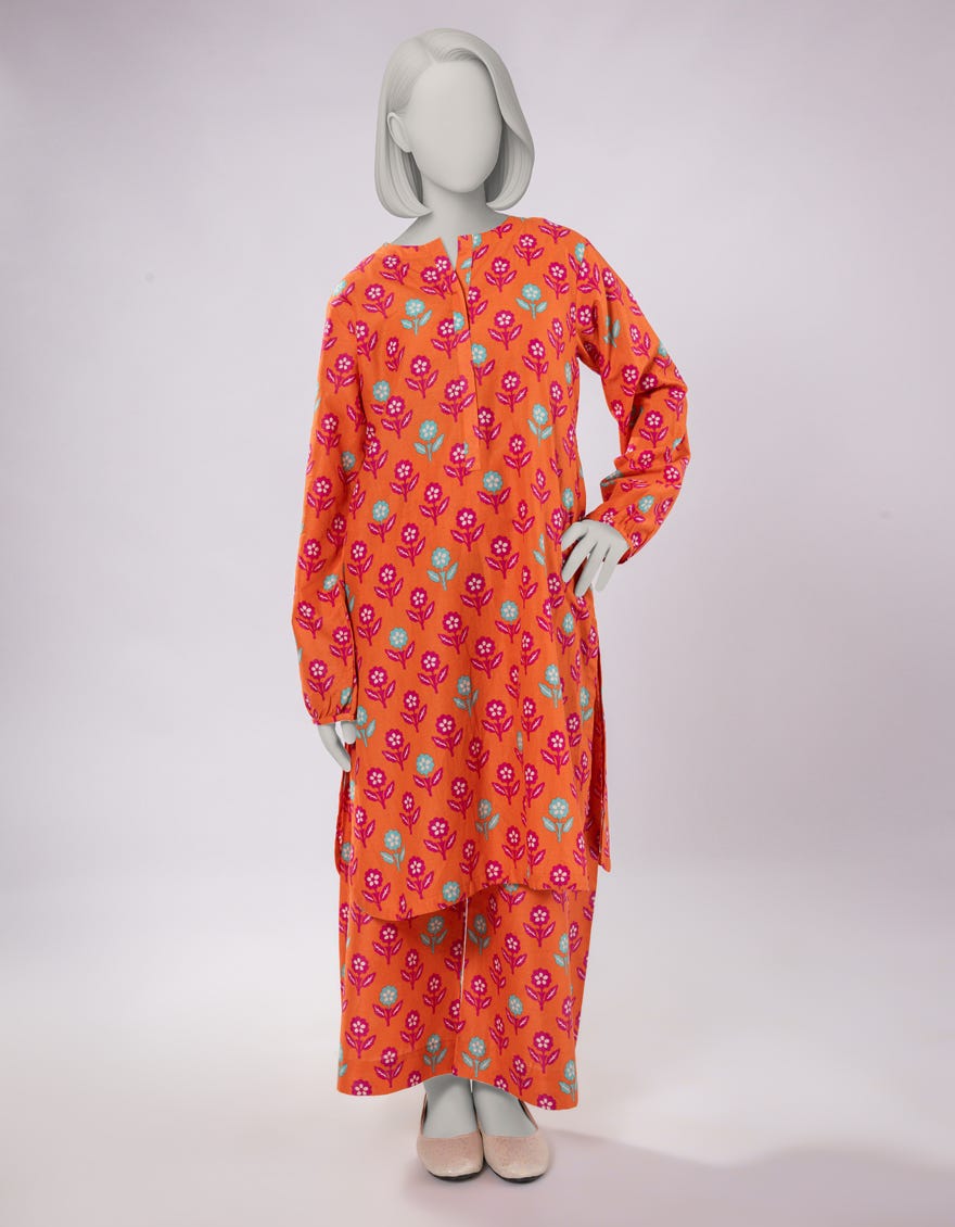 ORANGE LAWN PRINTED KURTA