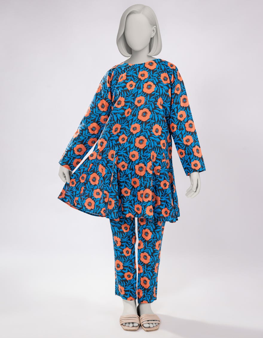 BLUE LAWN PRINTED KURTA