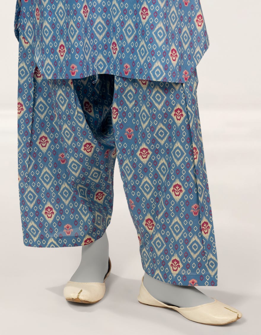 BLUE PRINTED LAWN TROUSERS