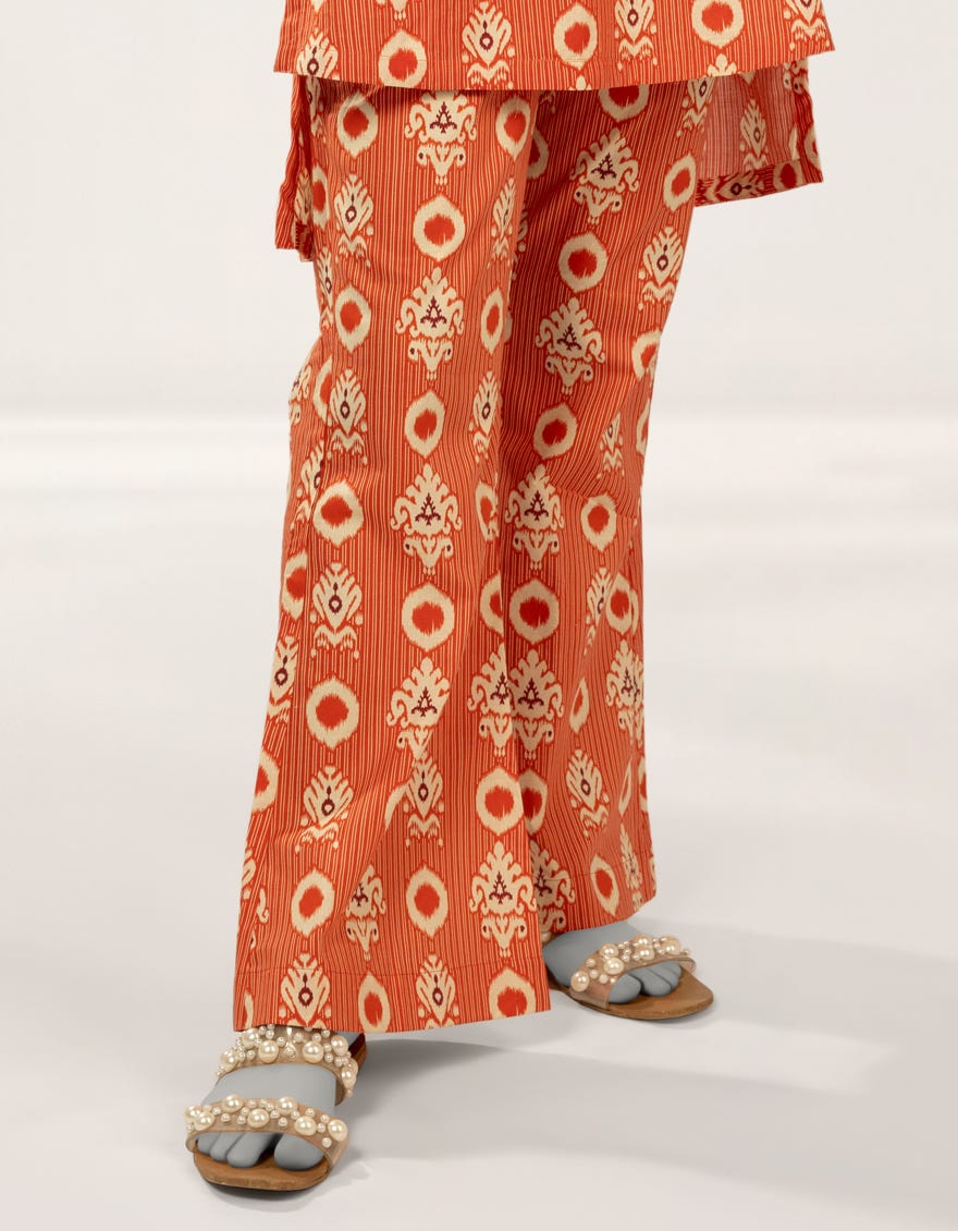 ORANGE PRINTED LAWN TROUSERS