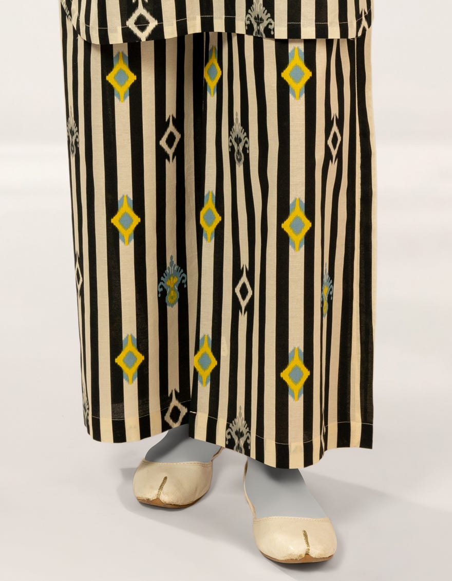OFF WHITE PRINTED LAWN TROUSERS