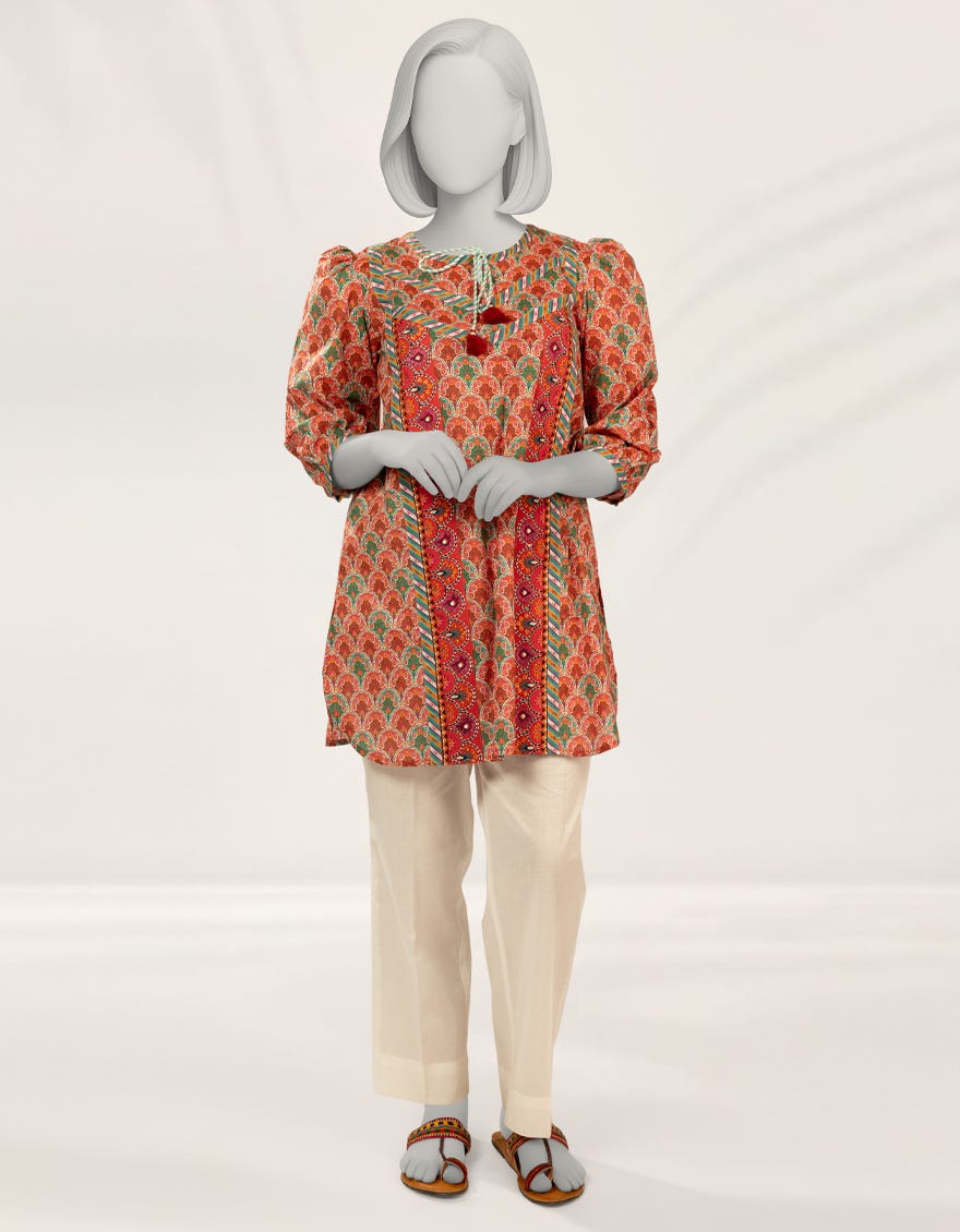 ORANGE EMBROIDERED RAW SILK KURTA