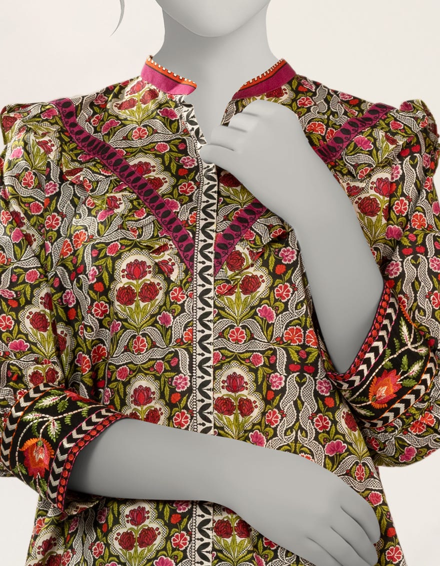 GREEN EMBROIDERED RAW SILK KURTA