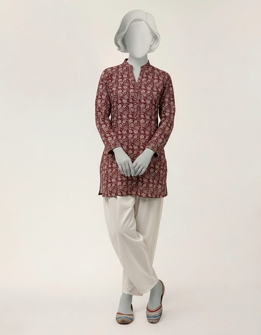 MAROON LAWN EMBROIDERED KURTA