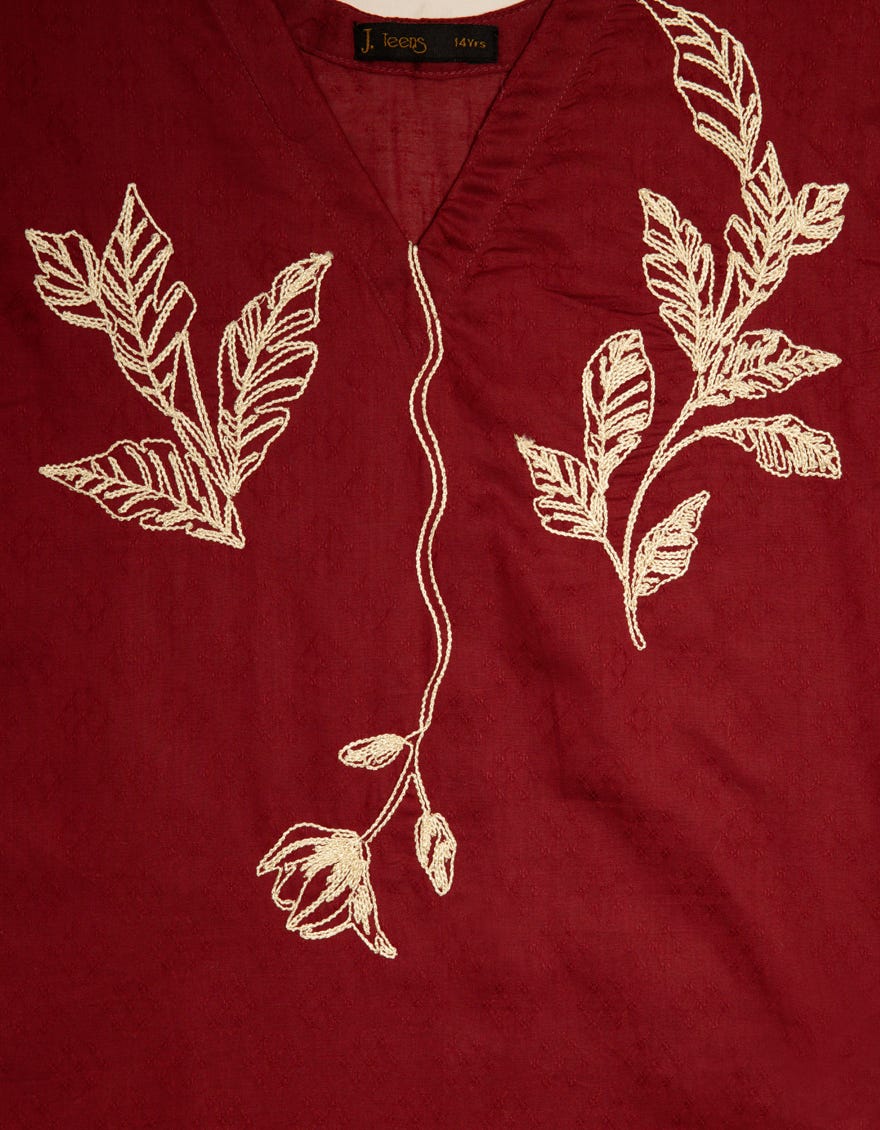 MAROON TEXTURED EMBROIDERED KURTA