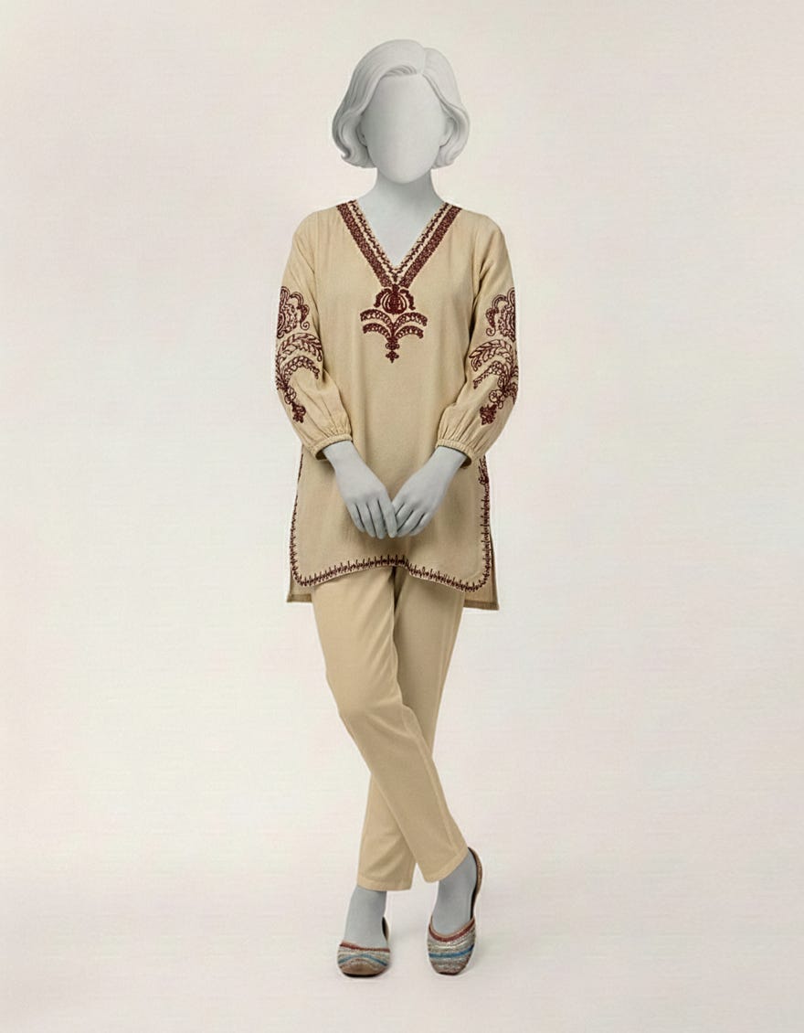 OFF WHITE TEXTURED EMBROIDERED KURTA