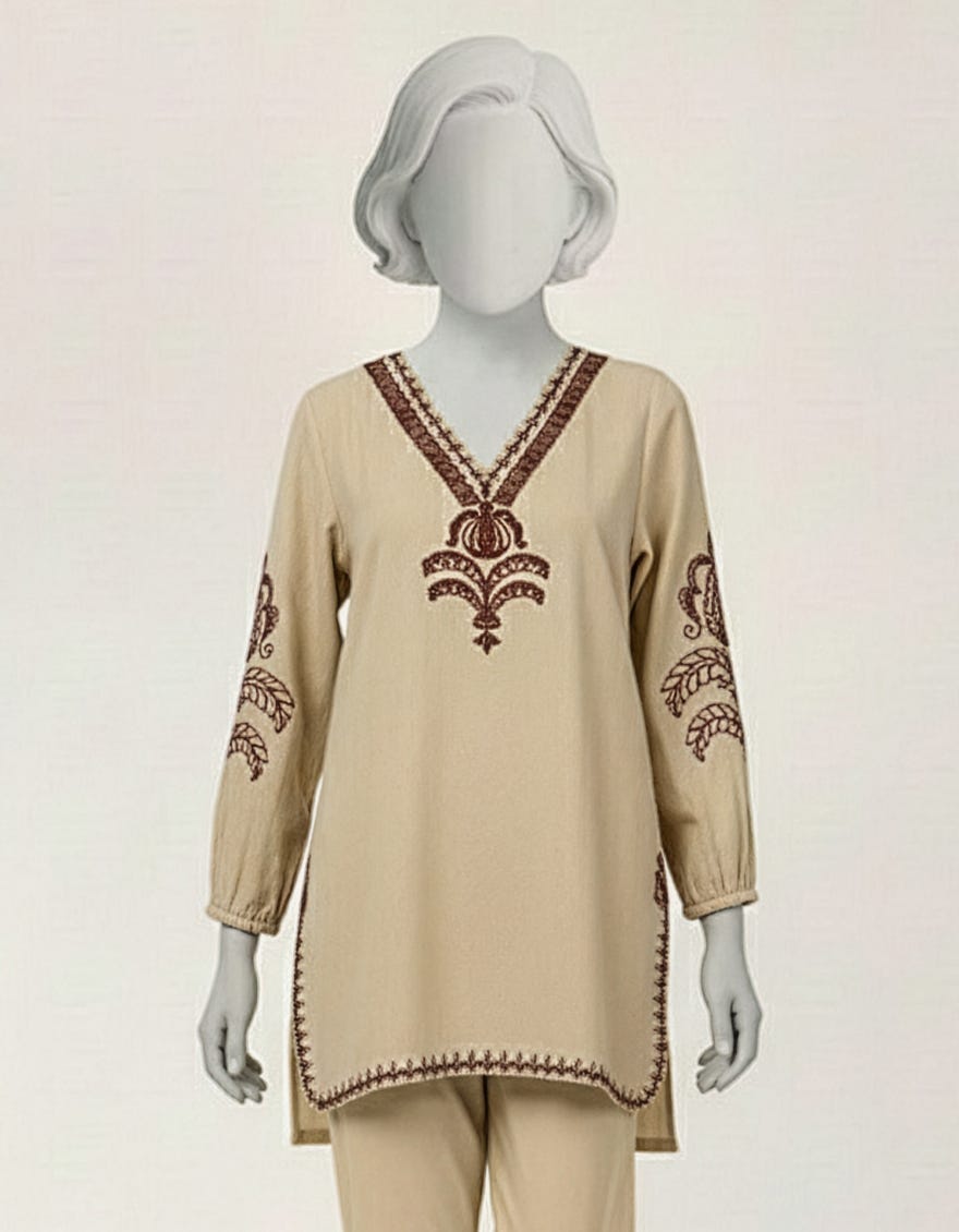 OFF WHITE TEXTURED EMBROIDERED KURTA