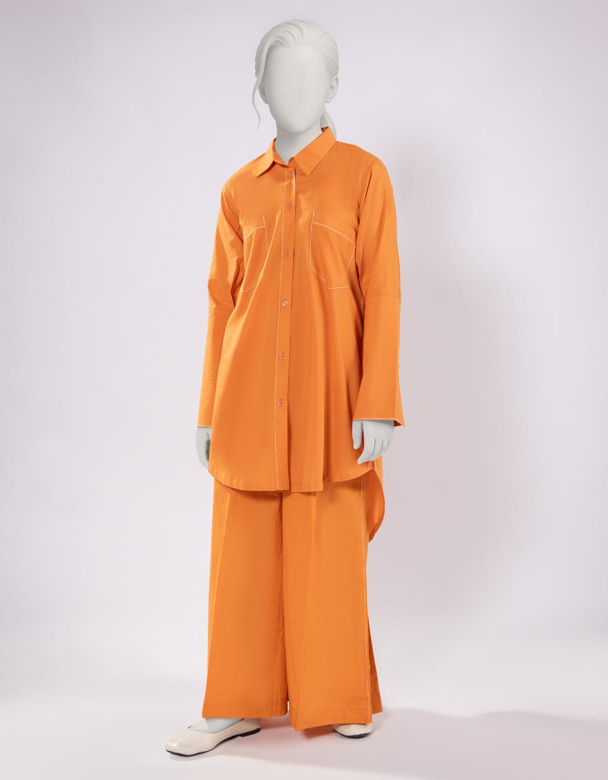 ORANGE LAWN DYED 2PC STITCHED