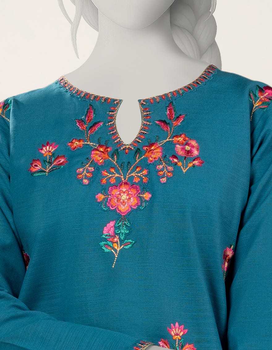 Kadder Color BLUE EMBROIDERED KHADDAR 2PC STITCHED – J.