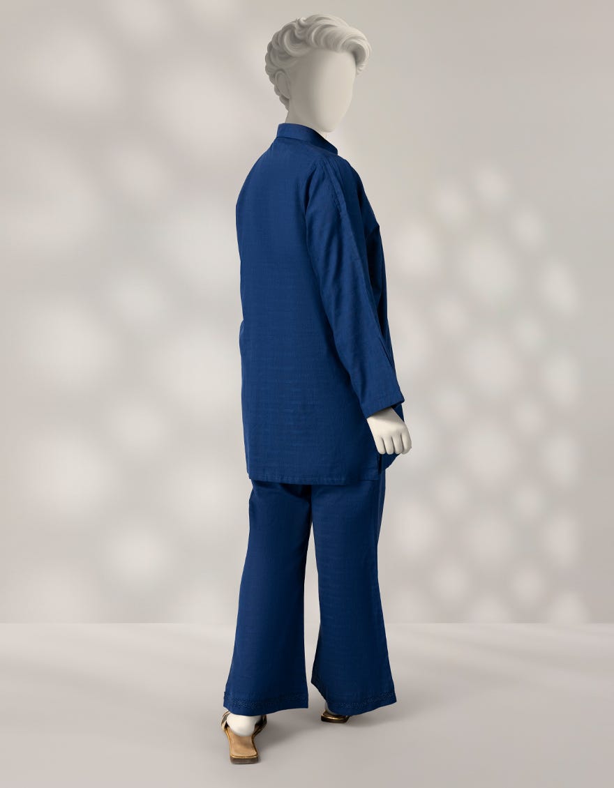 BLUE TEXTURED DYED 2PC STITCHED