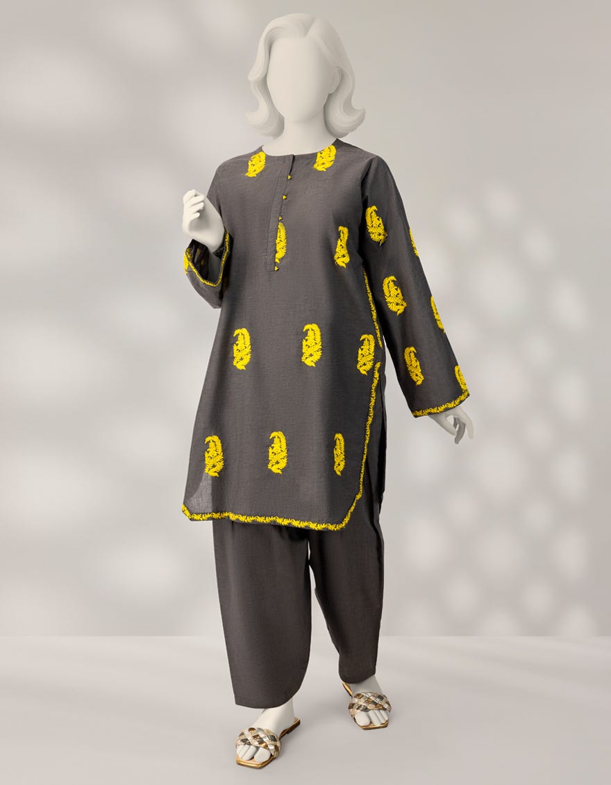 GREY CHAMBRAY EMBROIDERED 2PC STITCHED