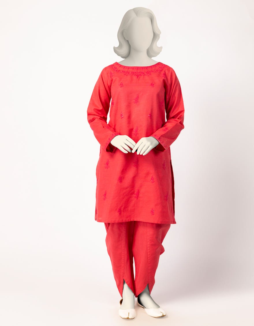 PINK KHADDAR EMBROIDERED 2PC STITCHED