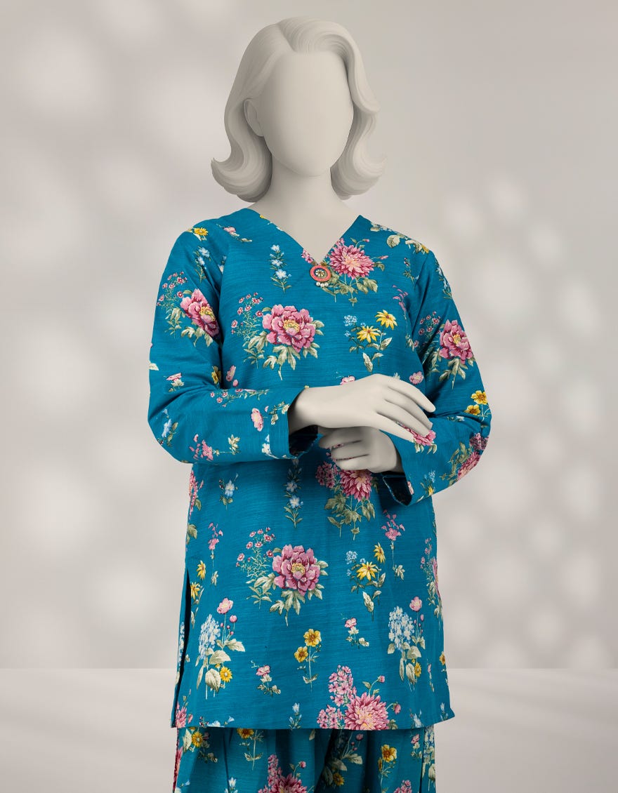 BLUE KHADDAR PRINTED 2PC STITCHED