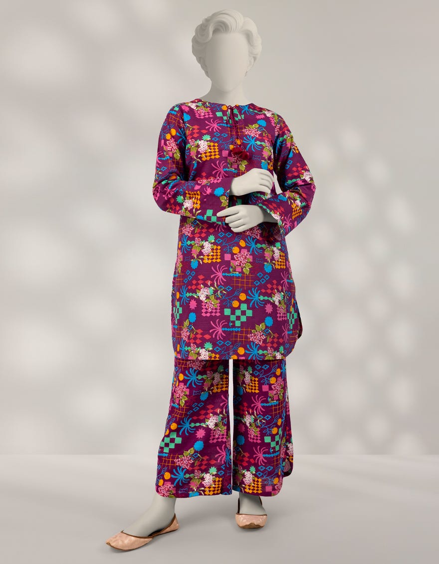 PURPLE KHADDAR PRINTED 2PC STITCHED
