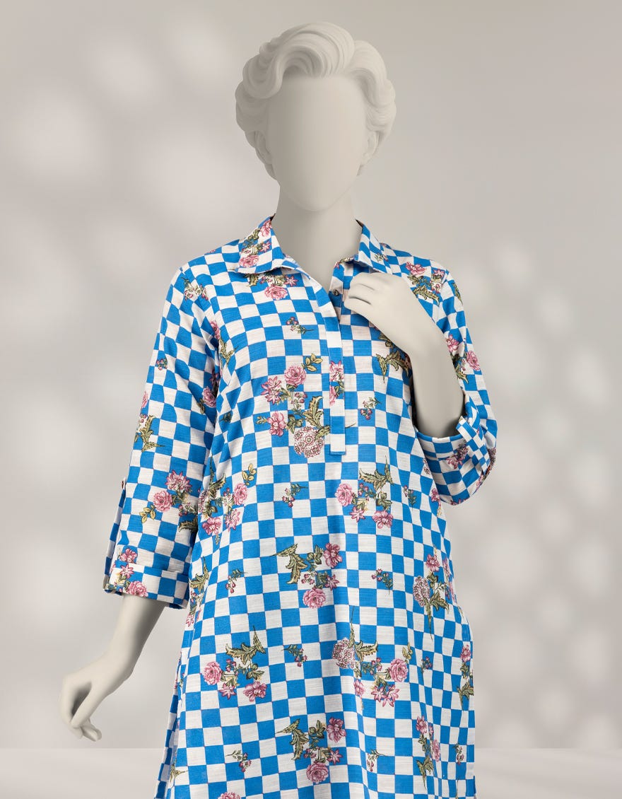 BLUE KHADDAR PRINTED 2PC STITCHED