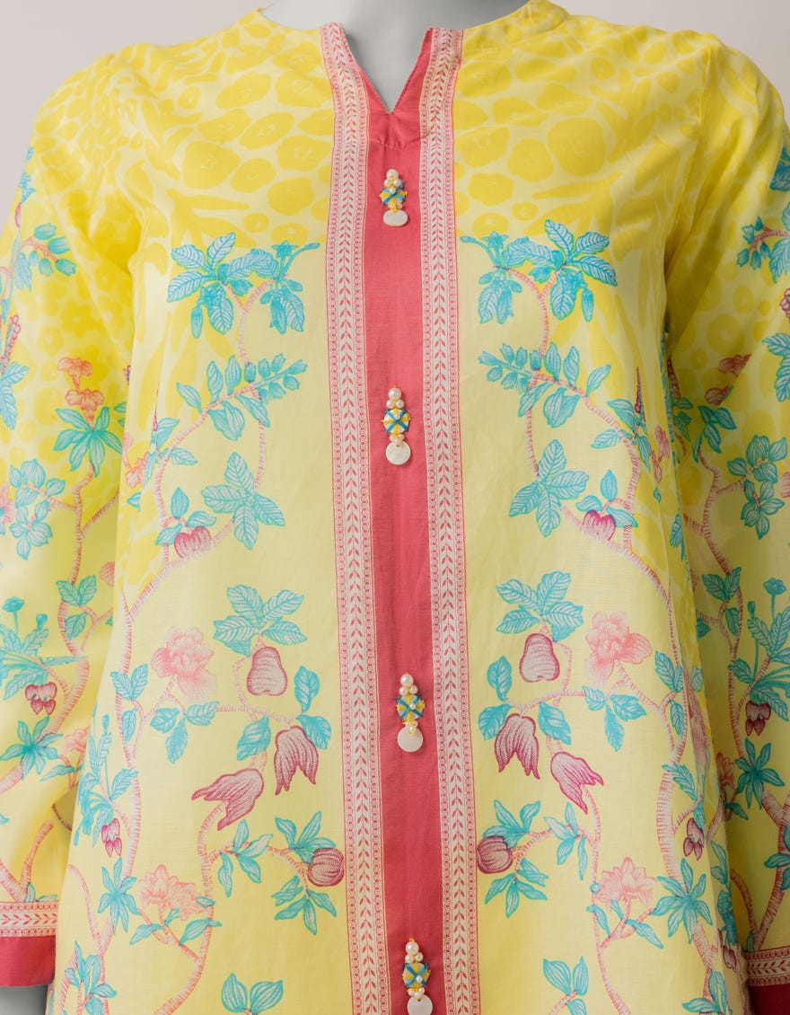 YELLOW LAWN PRINTED 2PC STITCHED