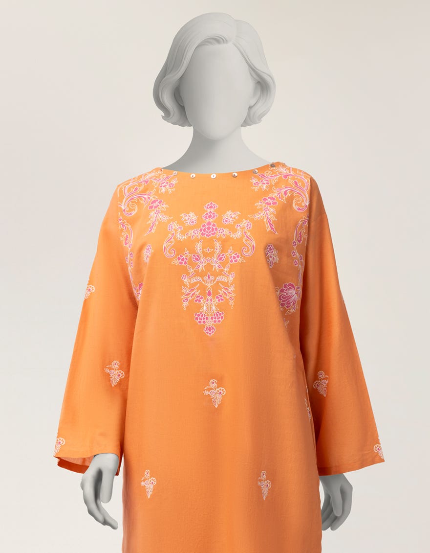 ORANGE LAWN PASTE PRINTED STITCHED 2PC