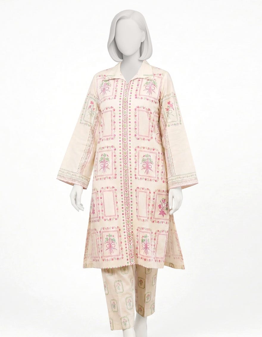 IVORY LAWN PASTE PRINTED 2PC STITCHED