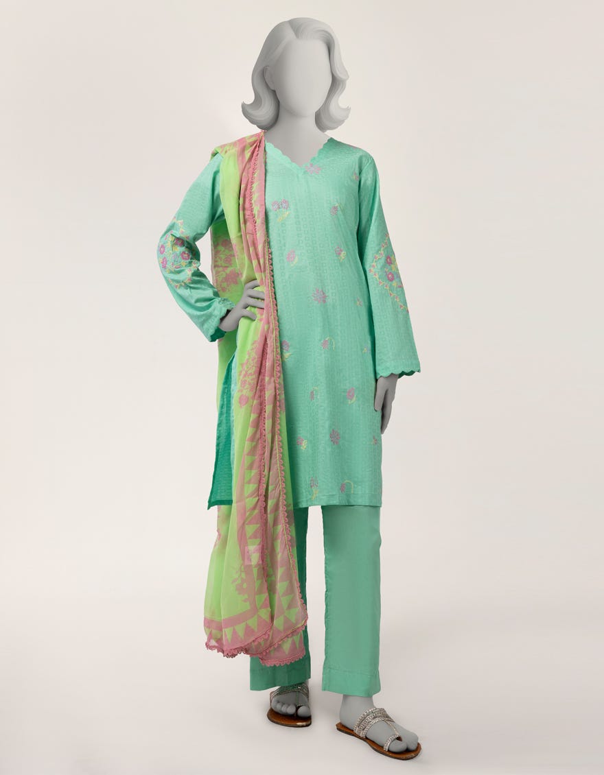 GREEN EMBROIDERED STITCHED 2PC