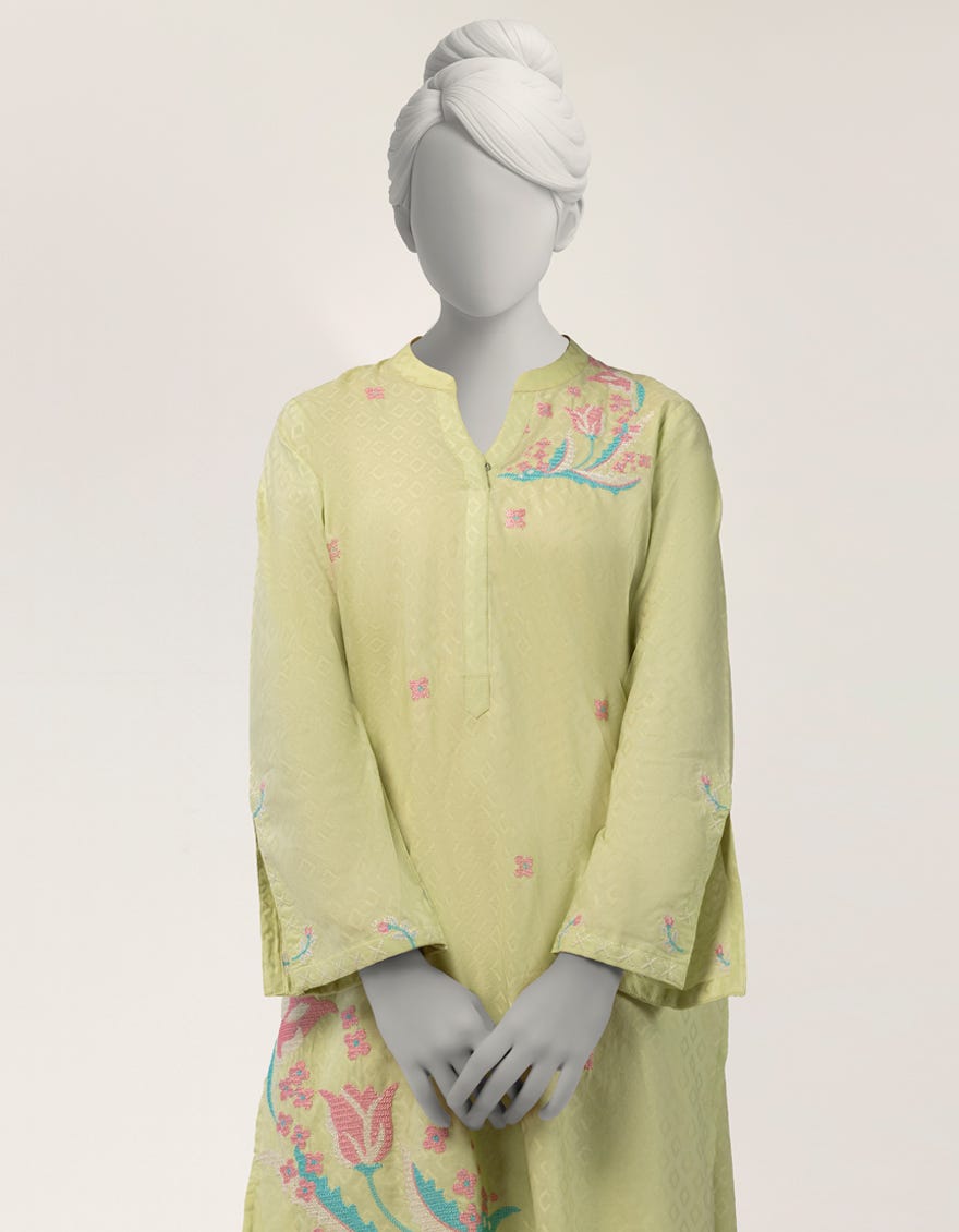 GREEN DOBBY EMBROIDERED 2PC STITCHED