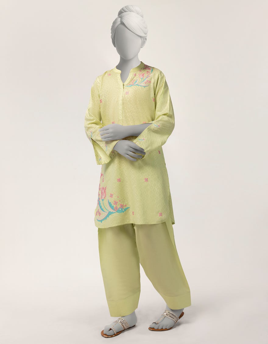 GREEN DOBBY EMBROIDERED 2PC STITCHED