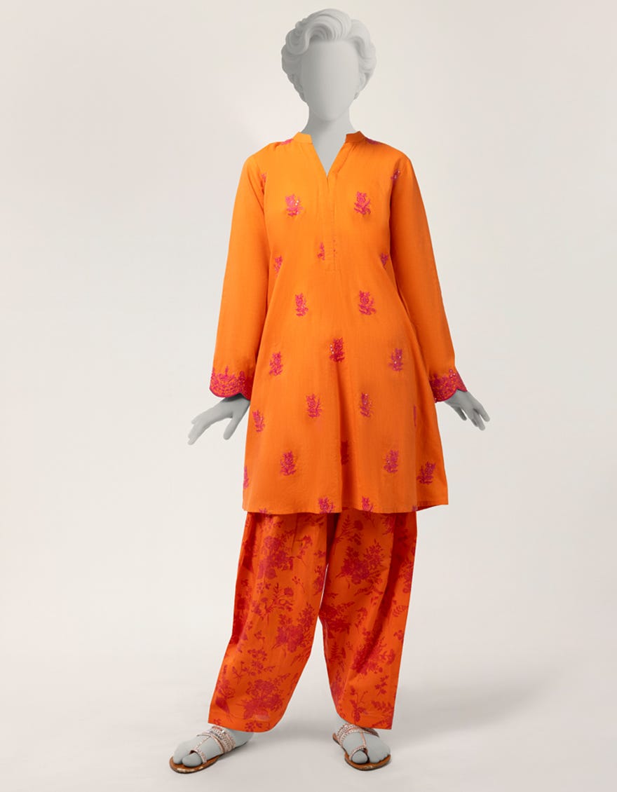 ORANGE LAWN EMBROIDERED 2PC STITCHED