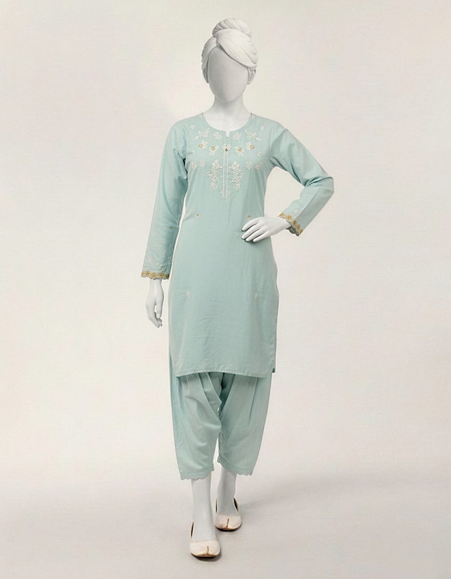 BLUE LAWN PASTE PRINTED STITCHED 2PC