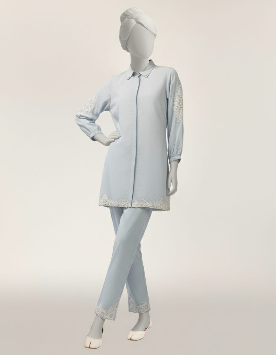 BLUE LAWN EMBROIDERED STITCHED 2PC