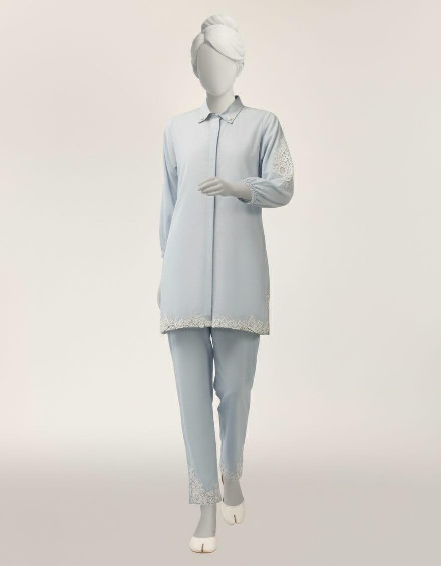 BLUE LAWN EMBROIDERED STITCHED 2PC