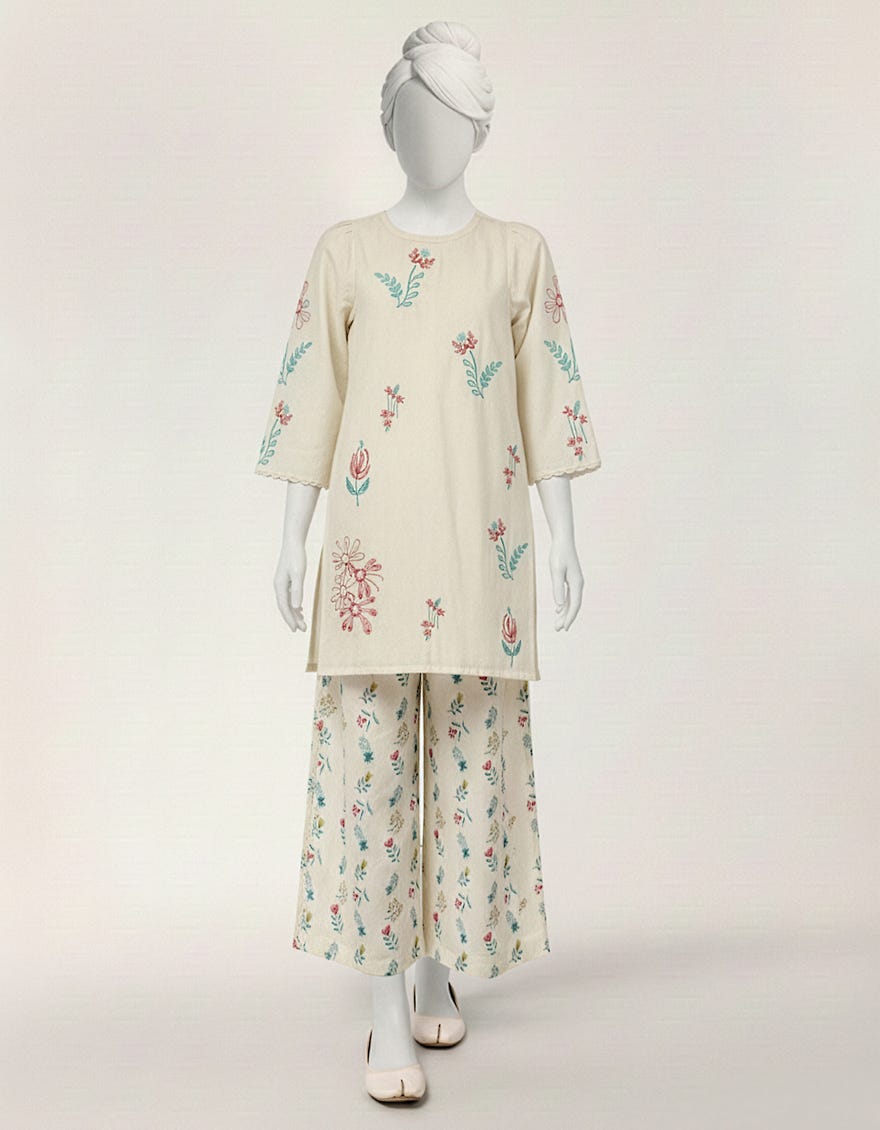 WHITE LAWN EMBROIDERED STITCHED 2PC