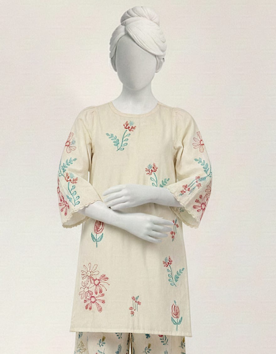 WHITE LAWN EMBROIDERED STITCHED 2PC
