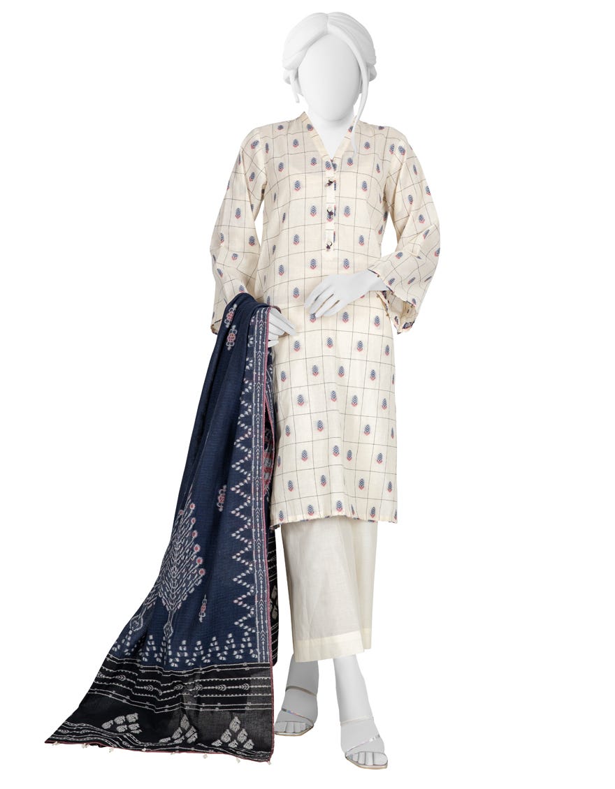 Cream Jacquard Unstitched 3 Piece Dress | Jjls-W-Jw-22-1732