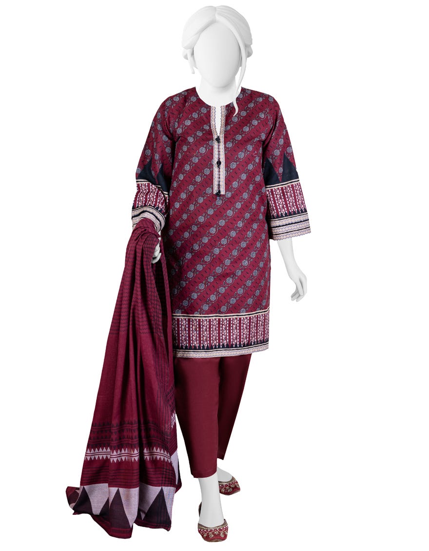 Maroon Khaddar Unstitched 3 Piece Dress | Jjls-W-Jw-22-1735