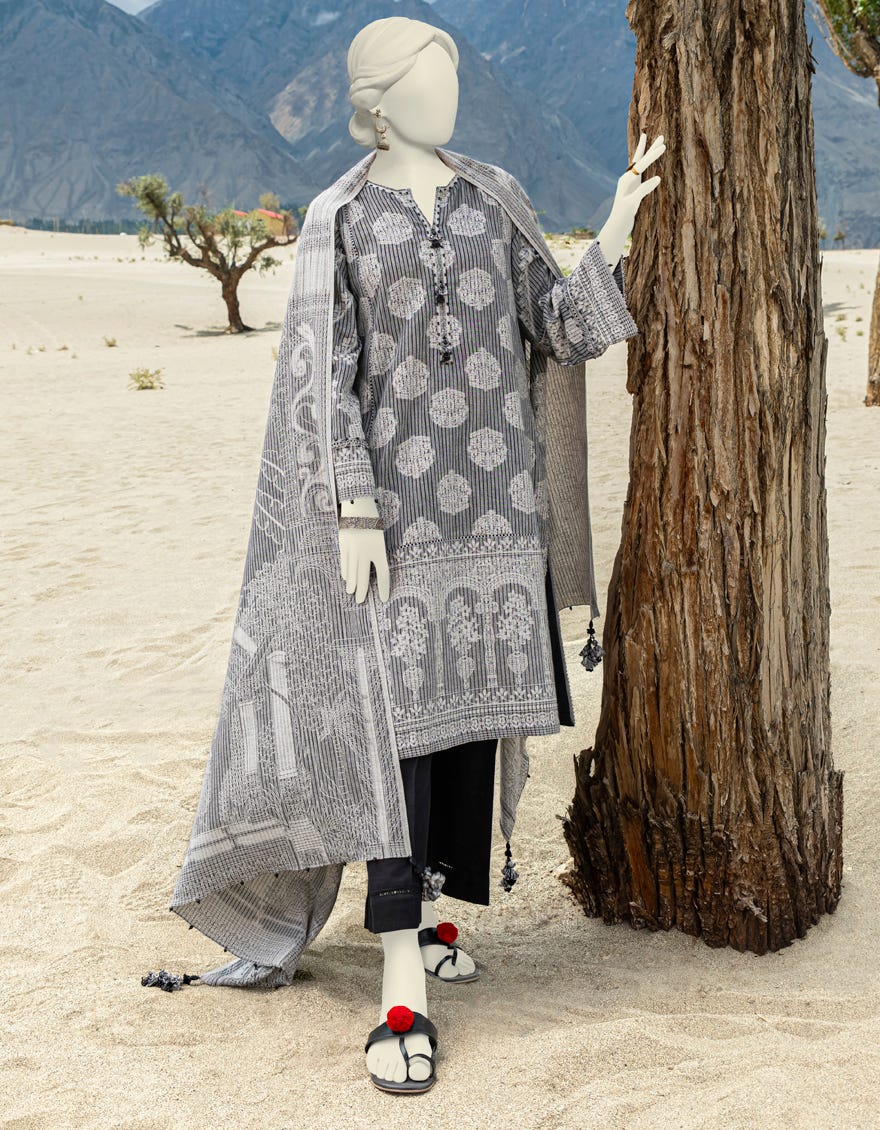 Grey Jacquard Unstitched 3 Piece Dress | Jjls-W-Jw-23-1707