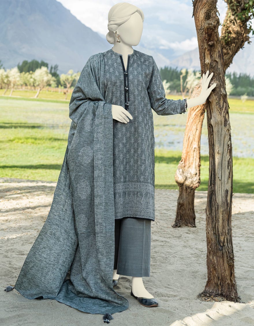 Black Karandi Jacquard Unstitched 3 Piece Dress | Jjls-W-Jw-23-1713
