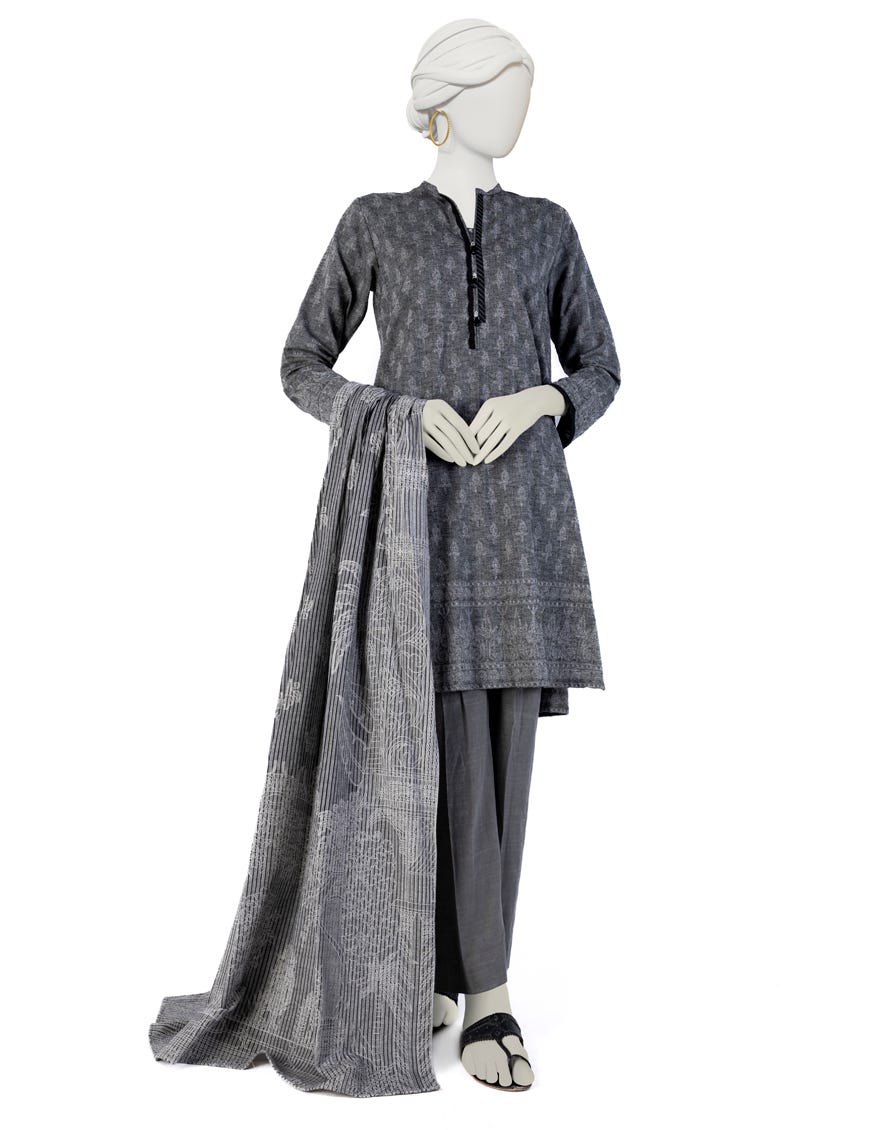 Black Karandi 3 Piece Stitched Dress | Jjpw-W-Jw-23-1713